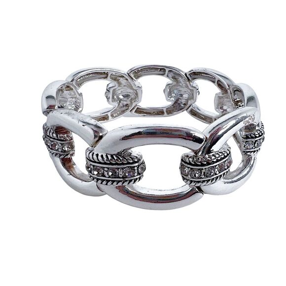 Silver Chunky Embossed Chain Link Bracelet Statement - Picture 1 of 3